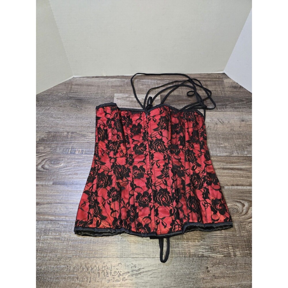 Lavish By Daisy Corset NWT Size L Red Black Overbust Zip Front Lace Up Back#166